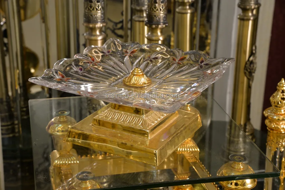 Luxury European Palace Table Fruit Bowl, Gilt Brass and Crystal Candy Compote