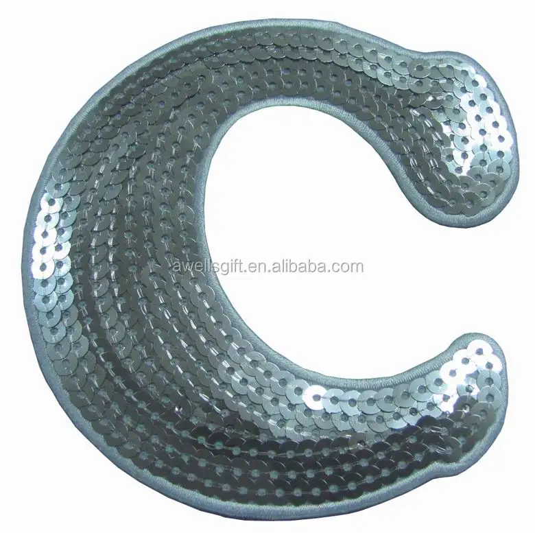 Gold Sequin Letter Design Sew on Patch Embroidery Applique Cloth Patches