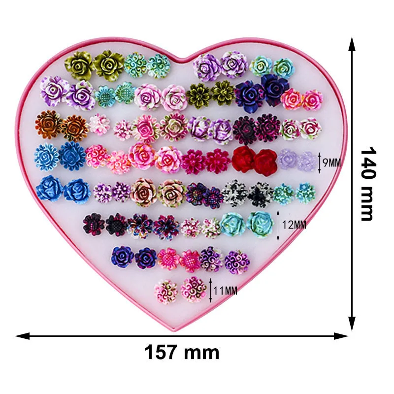 36 Pairs/Set Random Resin Flower Stud Earring Set Handmade Elegant Colorful Floral Earring Set Mix Anti Allergy Earrings