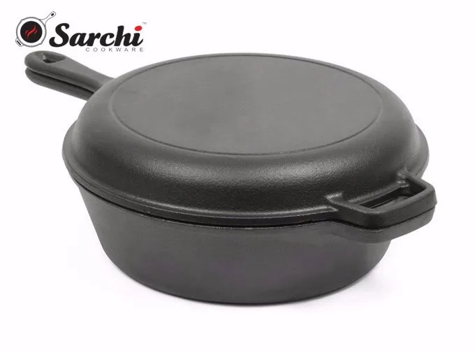 3.2-Quart Pre-Seasoned Cast Iron double Side frying pan