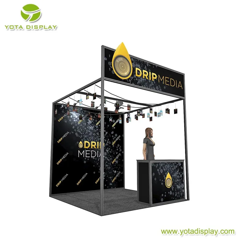 Yota offer New style,Black theme design ,8x8 Fair Exhibition Booth with 3D logo