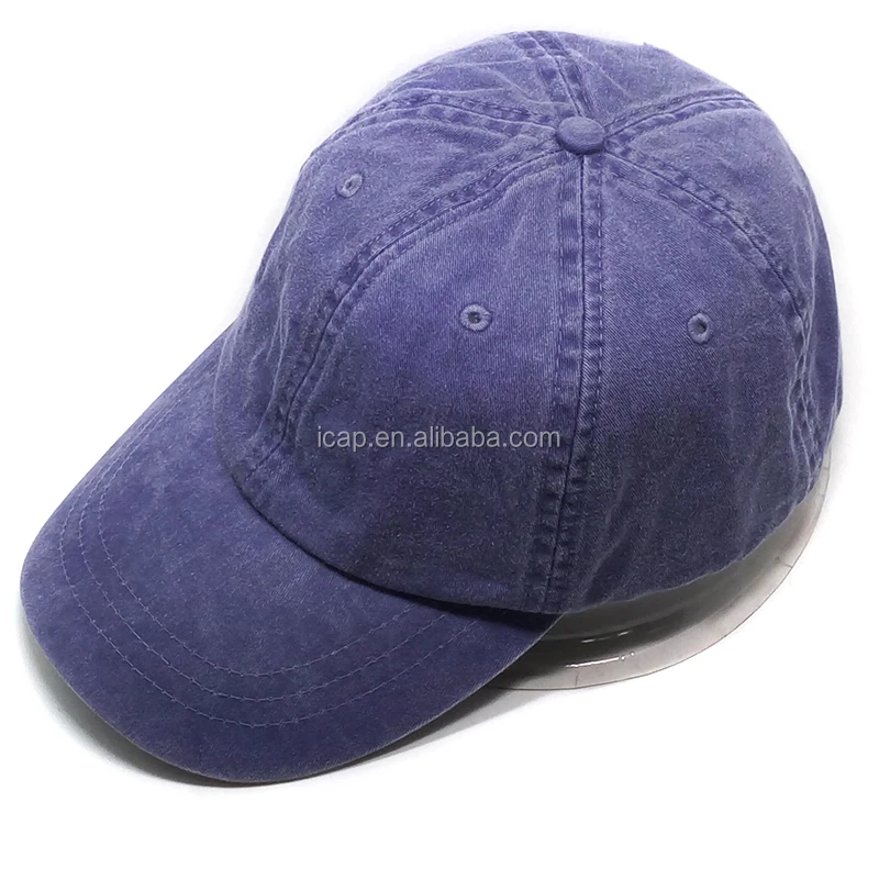 Blue Blank Hat Washed Cotton Baseball Cap With Leather Belt