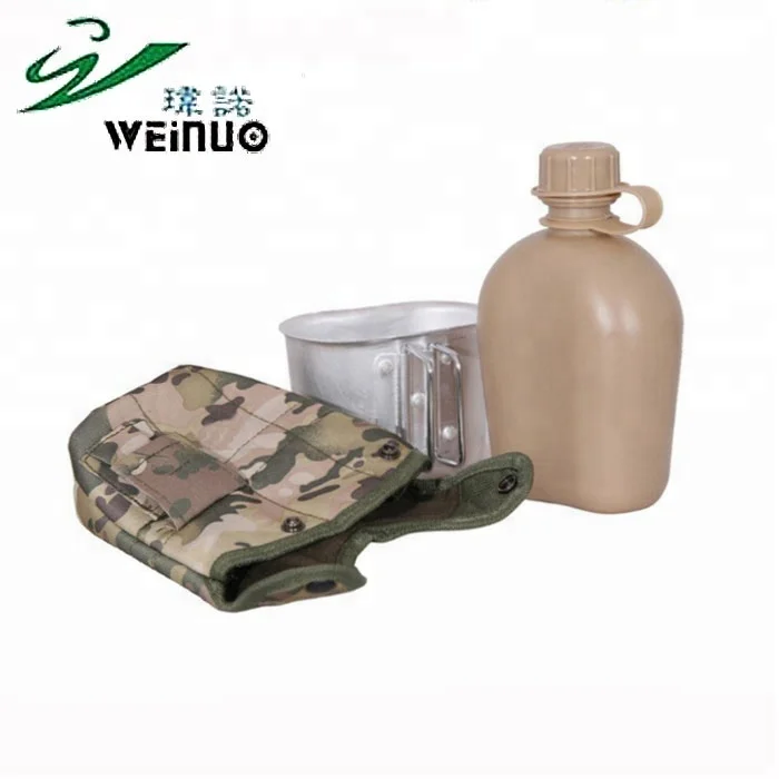 Durable Olive green Camouflage Gourd Water Bottle PE Cantteen With Belt For Hiking Camping