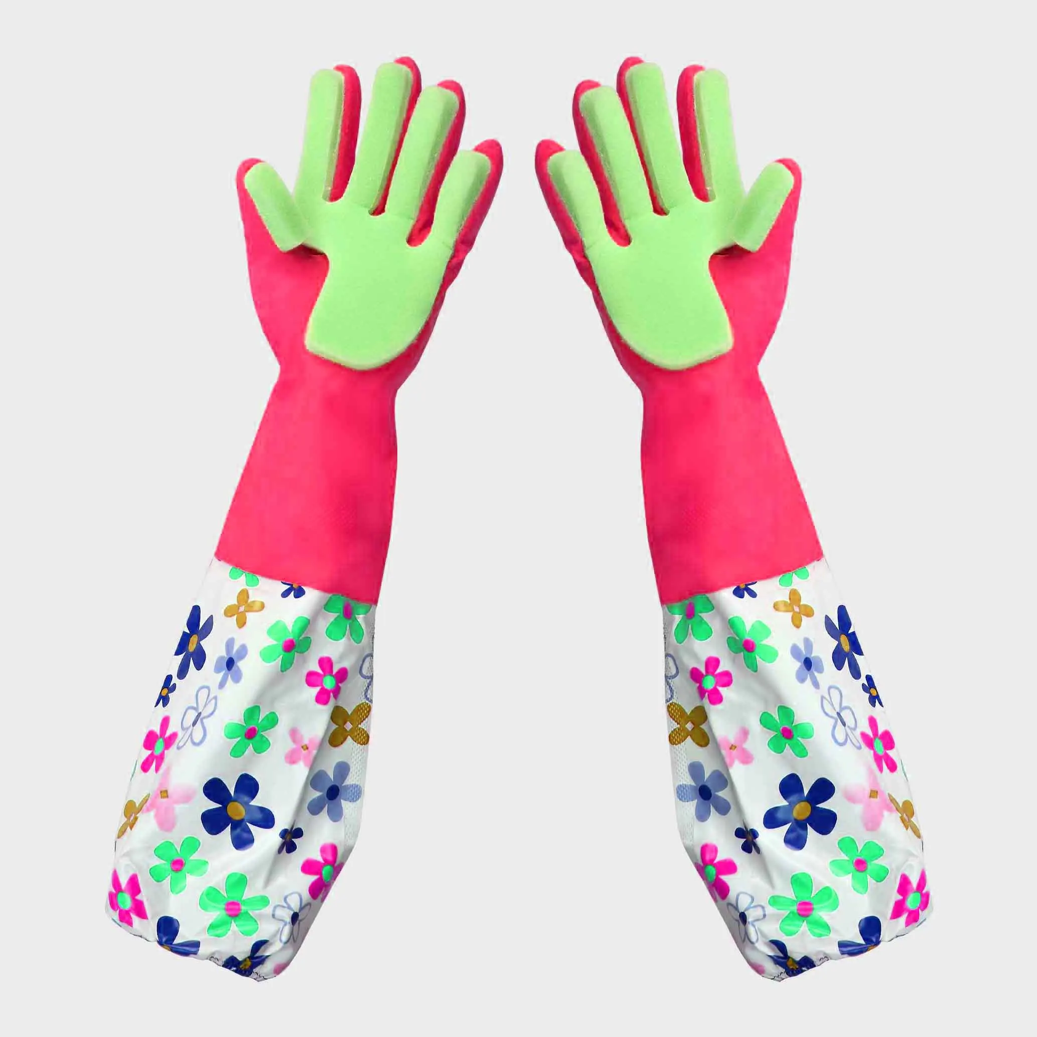 long Silicone rubber Dish Wash Gloves with sponge.