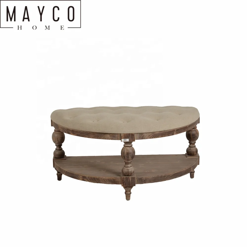Mayco Ottoman Furniture Button Tufted Beige Linen Round Accent Ottoman Foot Stool Large