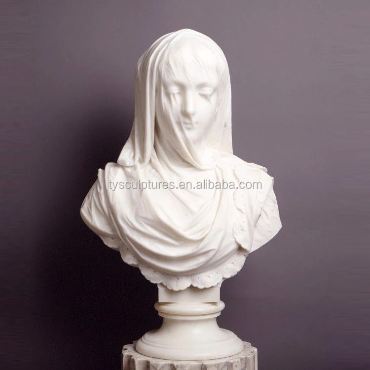 Stone Carving Marble White Sexy Lady Veiled Woman Bust Sculpture