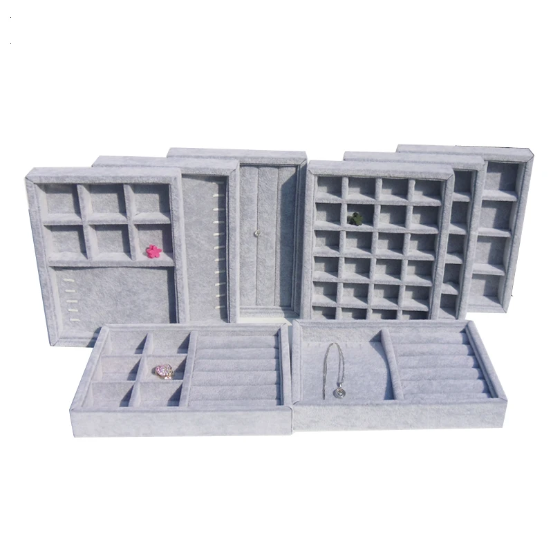 Ящик-органайзер для хранения ювелирных изделий, серый мягкий бархатный лоток для хранения серег, цепочек, подвесок, браслетов, 9 вариантов