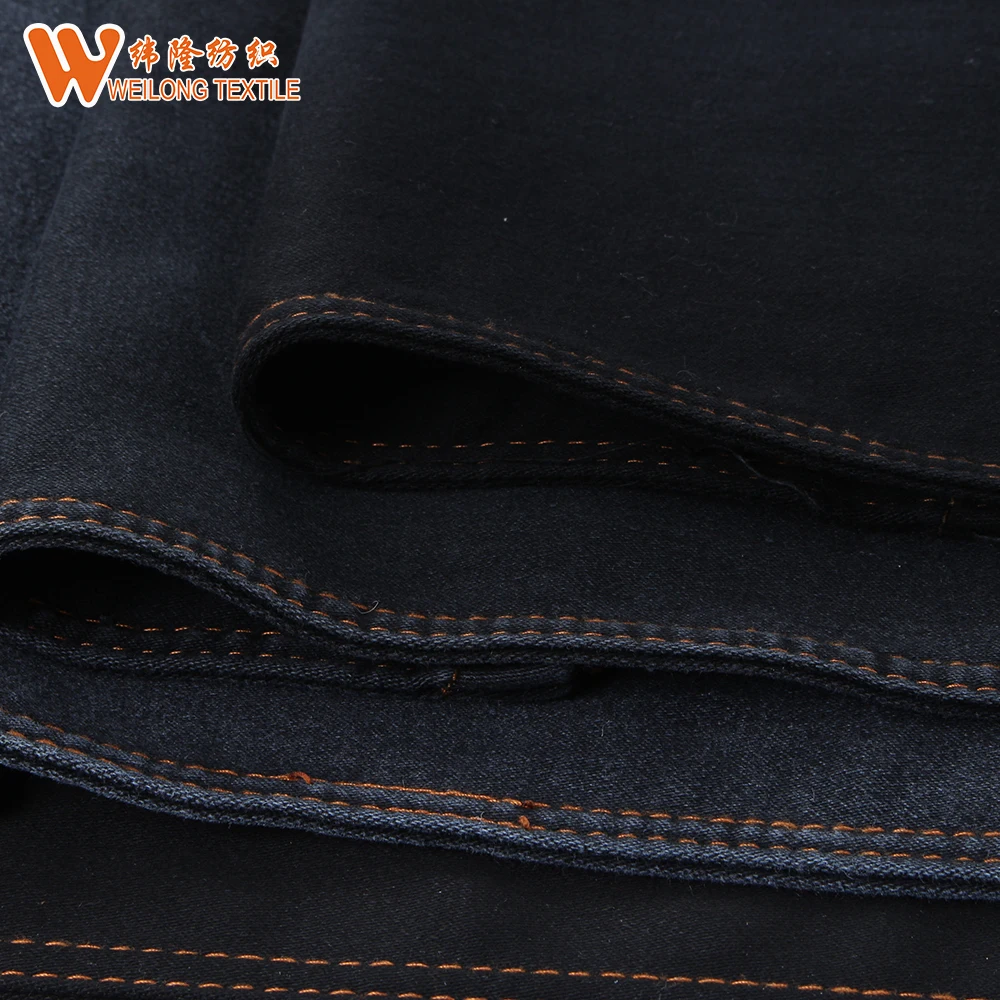 Black color and black backside chambray denim fabric for woman skinny jeans in cheap price
