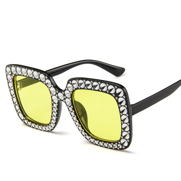 15982 Best Selling New Fashionable Women Diamond Studded Oversize Square Sunglasses
