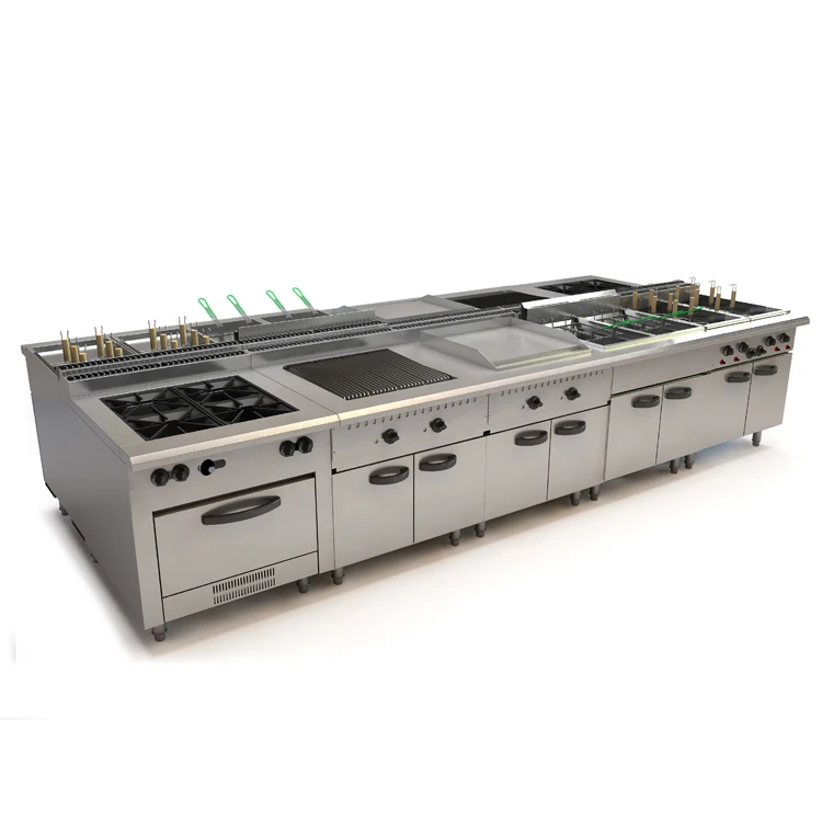 Hospitality Industry Solutions Depth 900Mm Gas Modular Cooking Line Commerical Kitchen Equipment