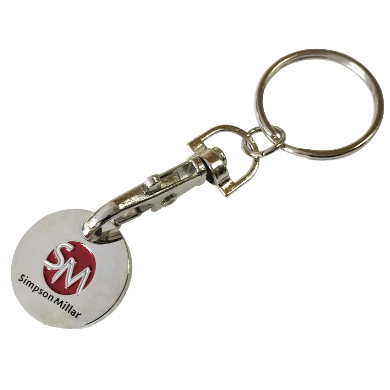 2017 UK new 12 sides shape promotional customized logo shopping trolley coin key chain with CMYK aluminum printed decals
