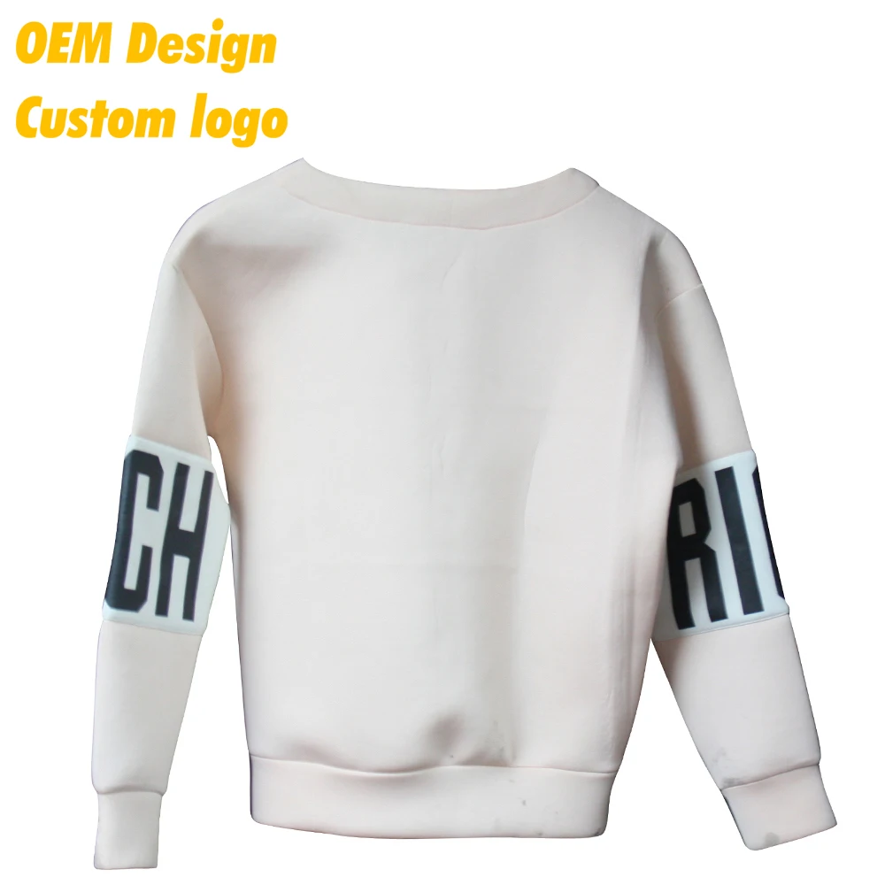 OEM Custom made Custom Design Brand name Logo stitch AU size custom hangtag Beige Round neck Couple Sweater without hood
