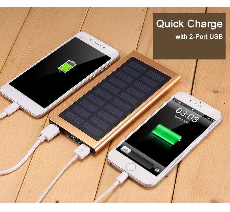 Factory Wholesale Slim cell phone Solar Power Bank 10000mah Power Banks Portable Charger LED External Battery PowerBank