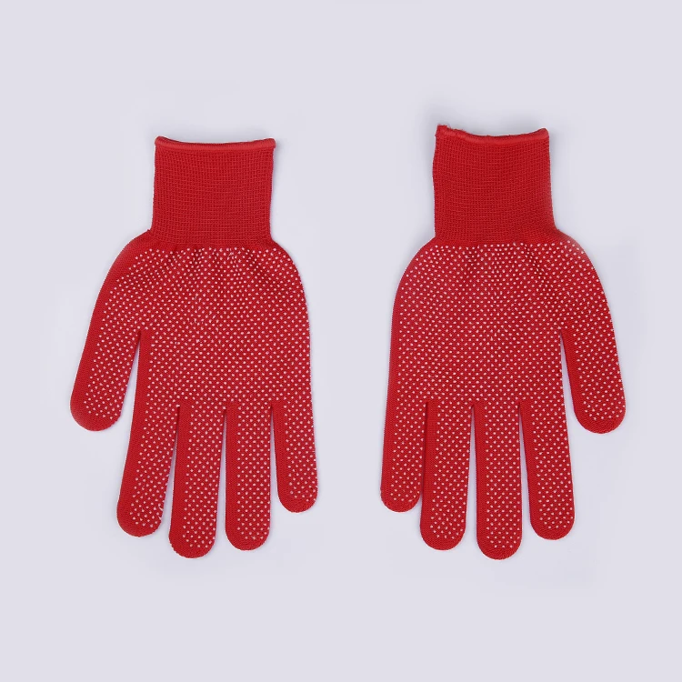 Top Fit Work Job Protective Glove Guantes Luva Red Polyester Safety Industrial Glove With PVC Dots Polyester Light Weight Gloves