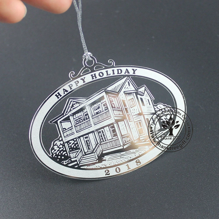 
2018 new hot custom etched mirror finish stainless steel Christmas ornaments 