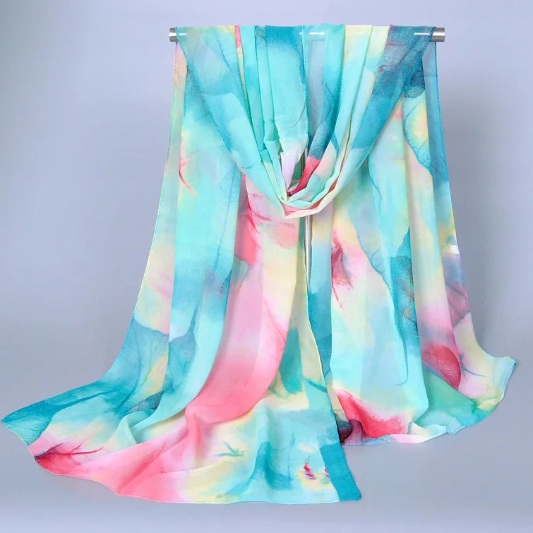 Wholesale Fashion Ladies Summer Printing Chiffon Sunscreen Scarf Holiday Beach Silk Shawl Hijab