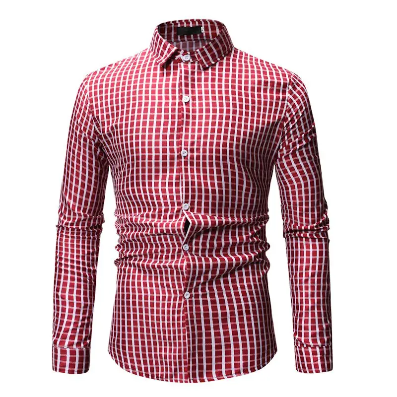 2019 NEW casual spring  plaid long sleeve slim fit men shirt streetwear social dress shirts mens fashions jersey