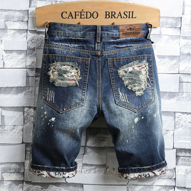 Men Jean Shorts Vintage Slim Straight Denim Cotton Jeans Pants Fashion Shorts