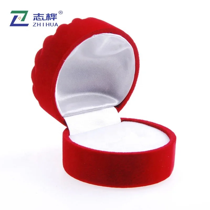 Wholesale Sun Shape Wedding Ring Packaging Red Flocking Jewelry Case Classical Velvet Ring Roll Box With Logo