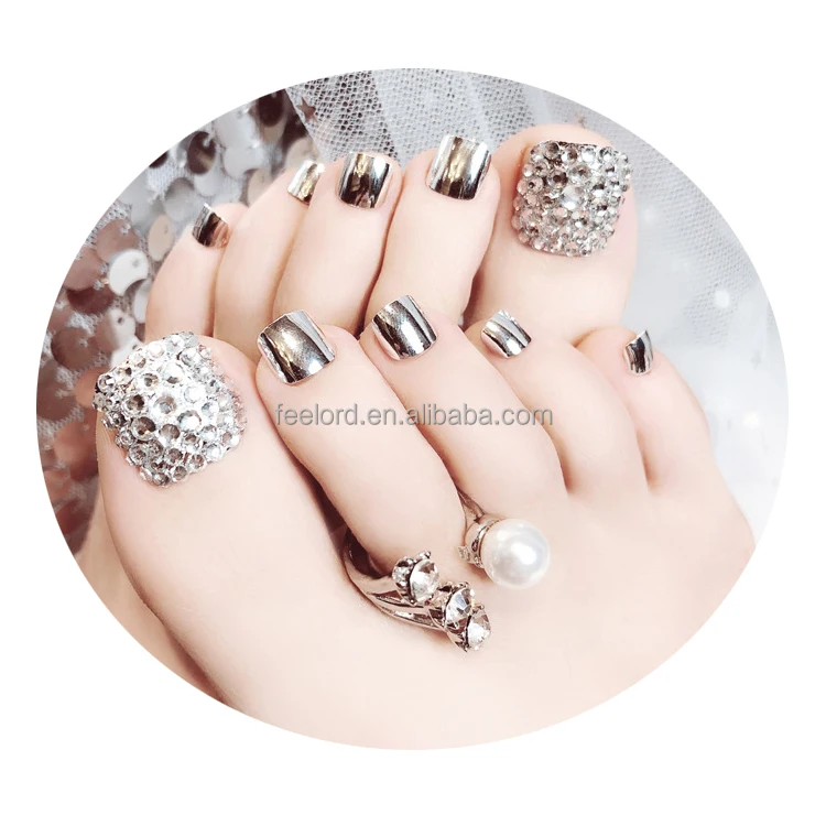 hotsales Korea style pre-design artificial toe nail tips FJ25 chrome metallization 3D false toe nails