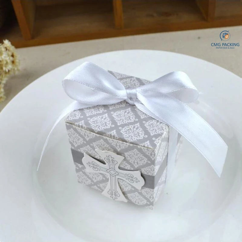 First Communion cross candy box baby shower wedding party bomboniere wrap with ribbons