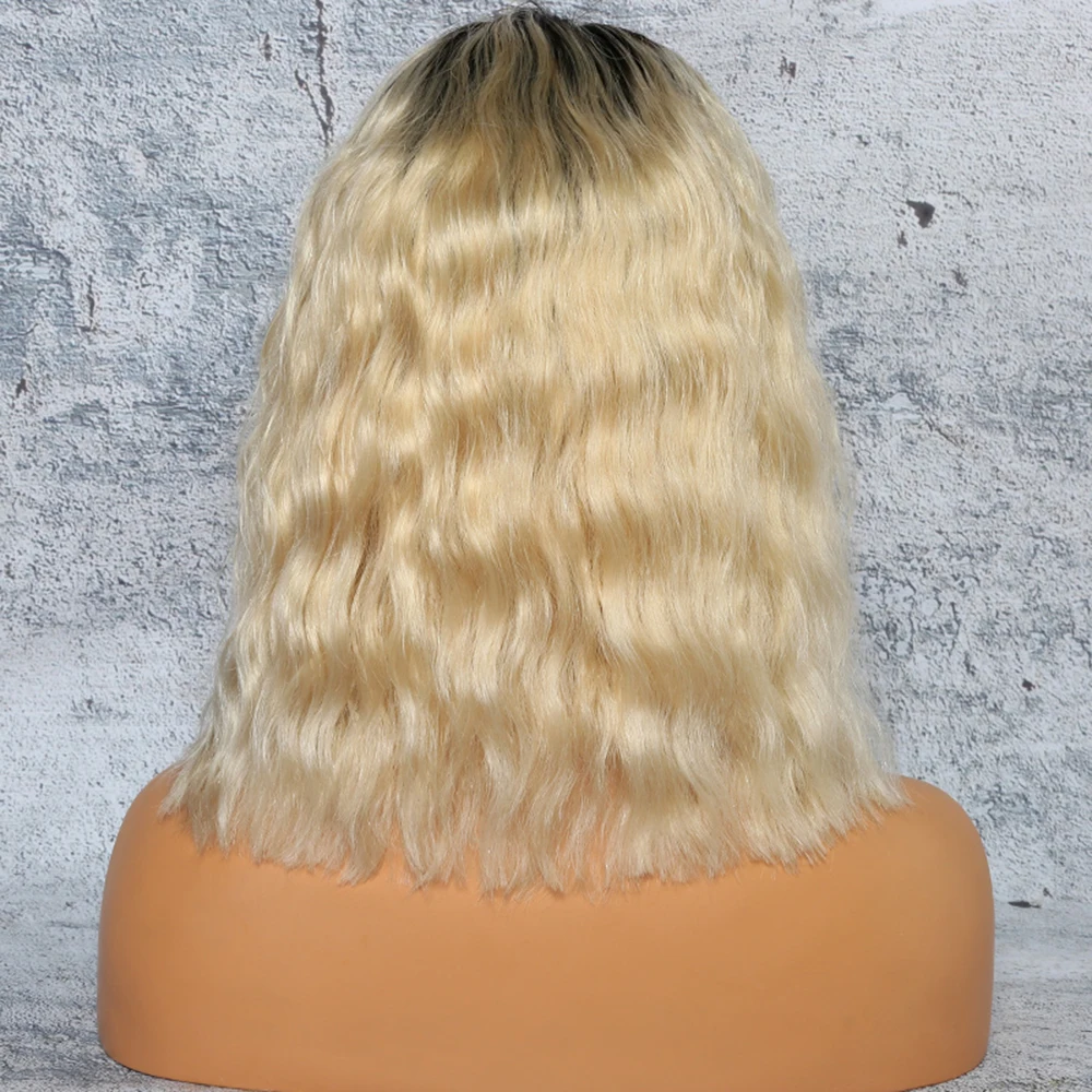 summer fashion virgin cambodian remy human hair  613 blonde color dark roots lace frontal wig