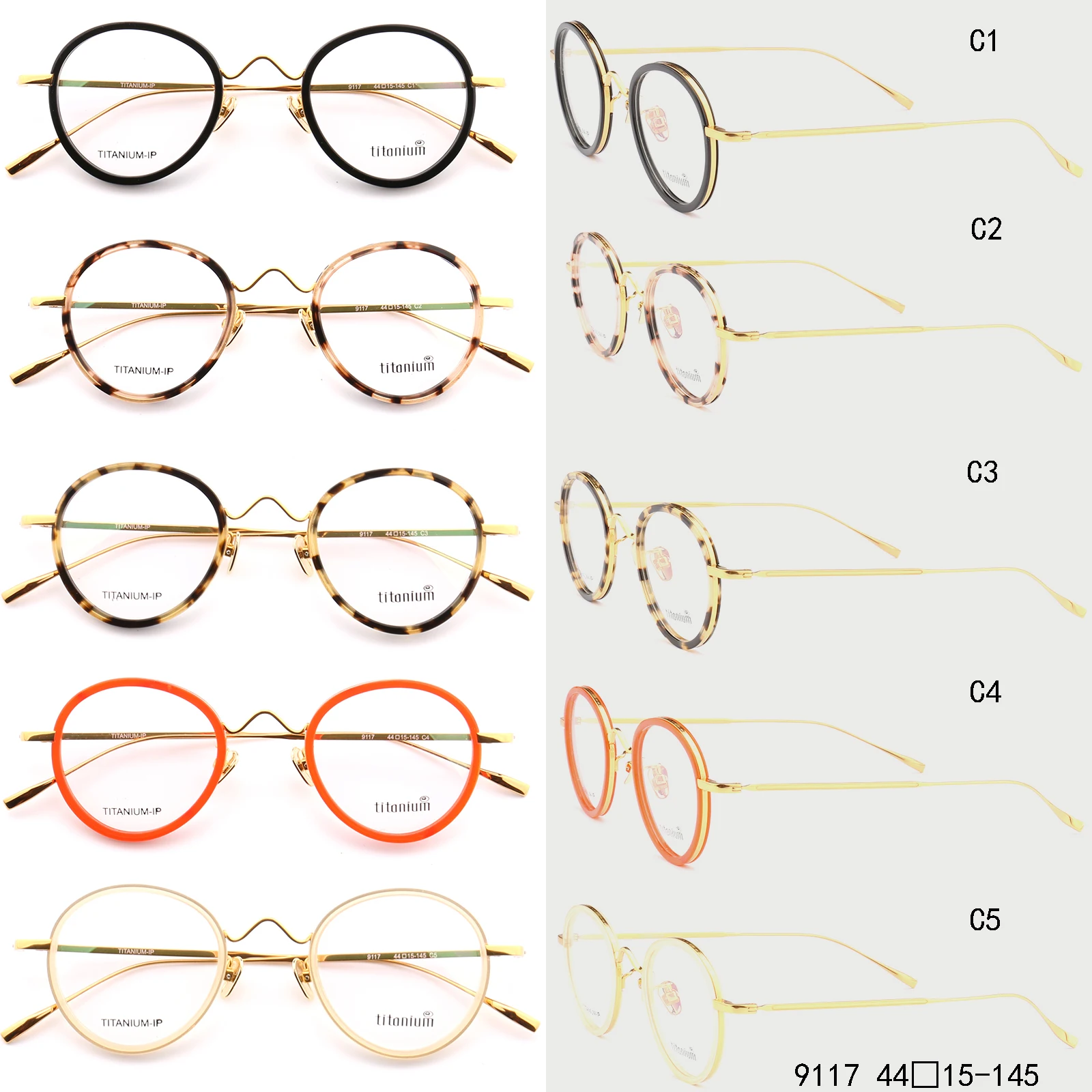 Fashionable titanium  design with the full acetate rim eyeglasses new models optical glasses 9117
