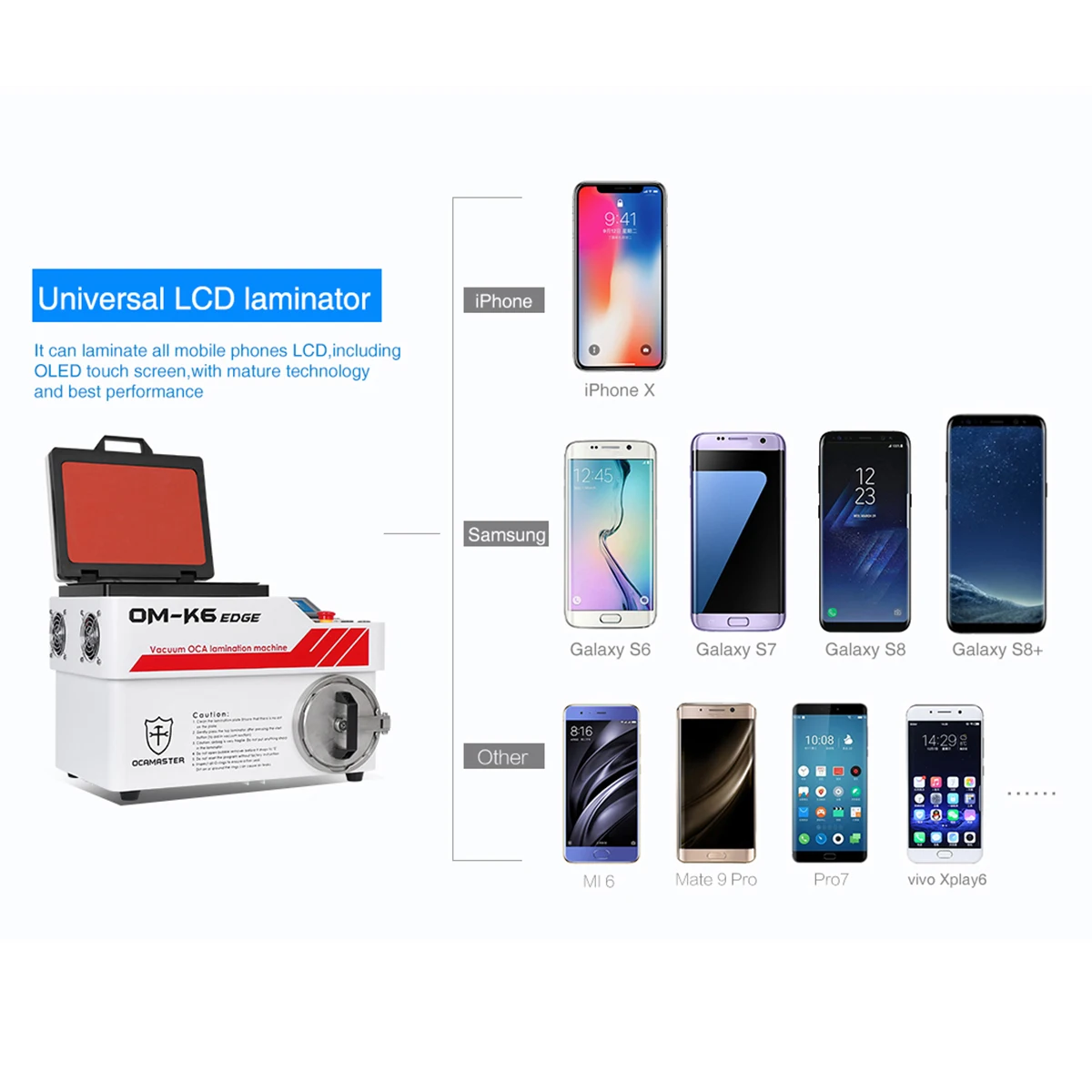 OCA MASTER OM K6 edge unbent flext screen вакуумная ламинирующая машина со встроенным очистителем пузырьков для изогнутого стекла и плоского
