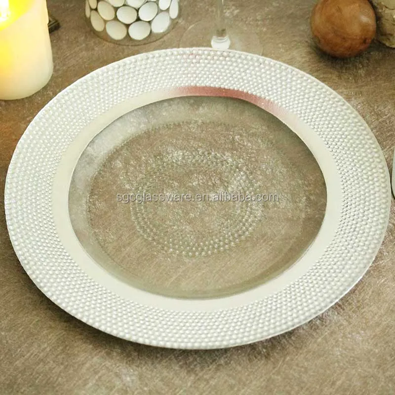 gold rim clear glass dinner charger plates
