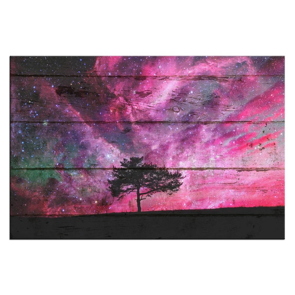 Tree Canvas Wall Art Starry Night Poster Fantastic Galaxy Landscape Painting Pictures for Home Decor