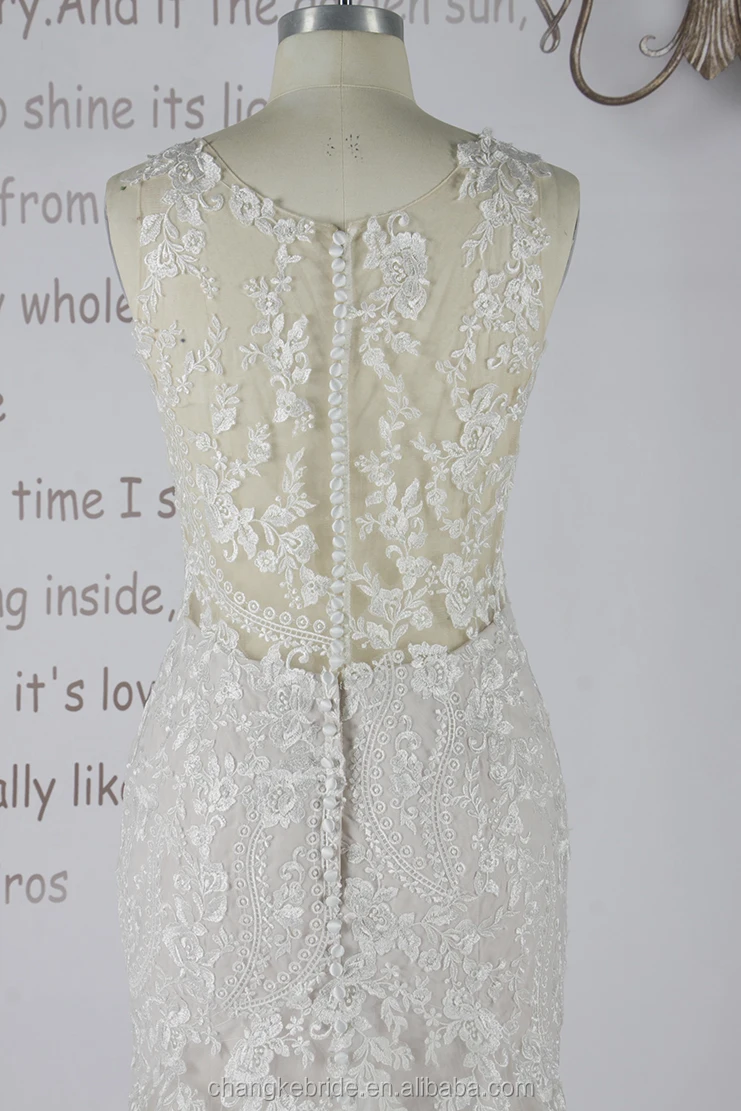 2019 Luxury Lace Sleeveless Scoop Neck Long High Quality Empire Plain Wedding Dress  Backless Mermaid Style Manufacturer