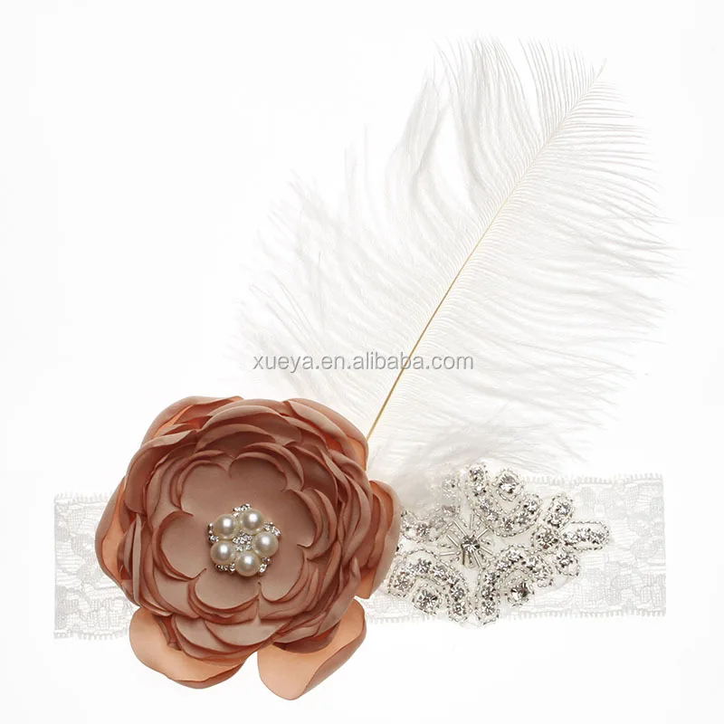 
Well made high quality rhinestone baby girls feather headband 