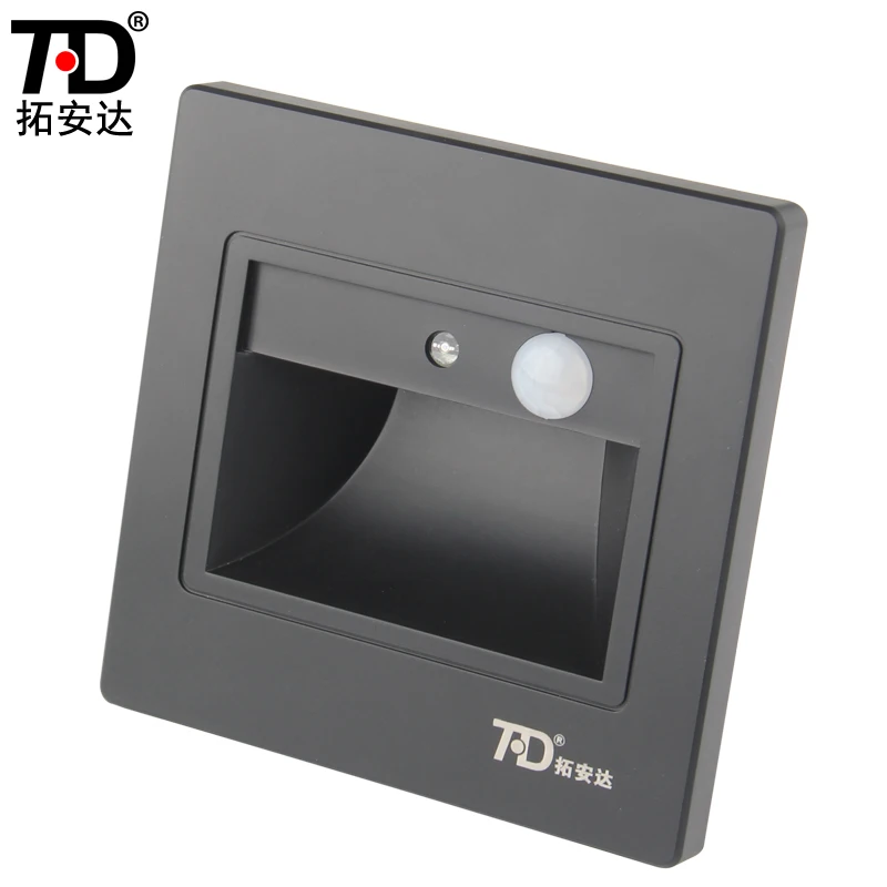 2W PIR motion Detector+ Light sensor Led Stair Light Infrared Human Body Induction Lamp Recessed Steps Ladder Wall Lamp Black