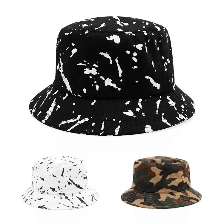 
2020 Custom Designer Summer Visor Cotton Flat Top Printed Fisherman Caps Black Men And Woman Bucket Hats 