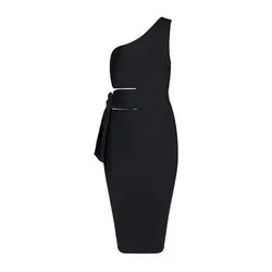 Latest design women knitted single shoulder bowknot style sexy design fitting party dress