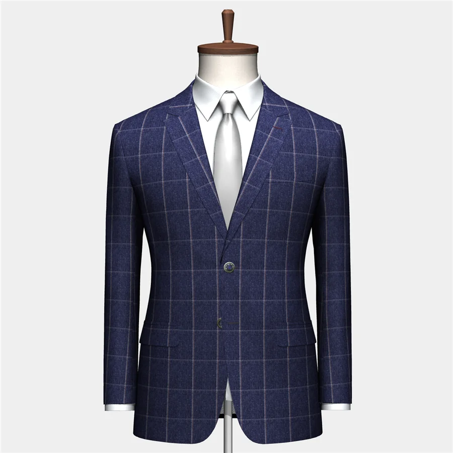 Оптовая продажа, полиэстер, вискоза, смешанный материал, клетчатый дизайн, текстурированная тканая ткань, мужской костюм, Блейзер, брюки, одежда