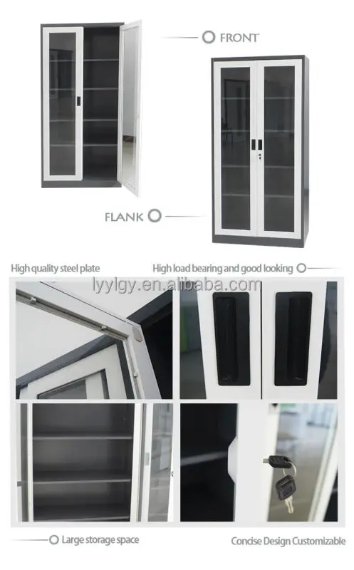 steel/iron living room almirah cupboard design glass door steel locker cabinet
