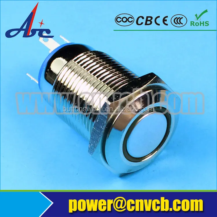 1635Z 16mm Latching Flat Round Type Waterproof IP67 12V LED Switch