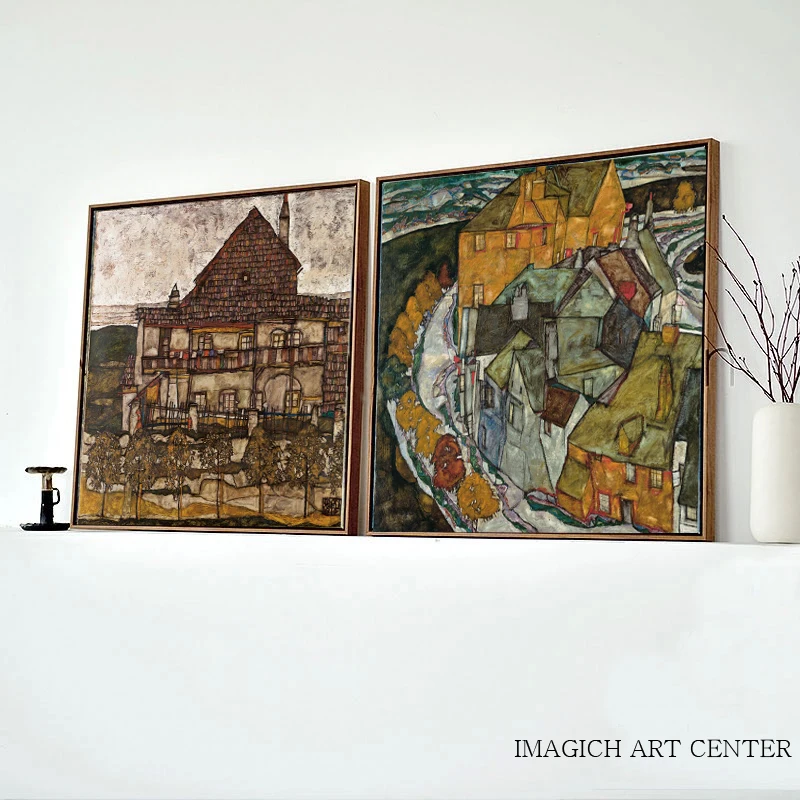 
scenery mural print landscape canvas painting masterpiece reproduction The houses arc and old houses landscape By Egon Schiele 