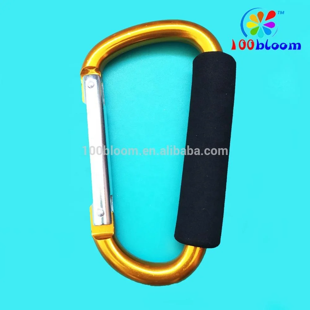 
Factory sell 14cm large aluminum carabiner hook mommy stroller hook with sponge handle 