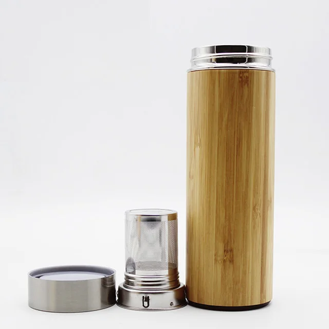 400ml Double wall insulated Vacuum Bamboo Tumbler,Drinking bottle Thermos Cup with Strainer,bamboo water bottle /tea infuser
