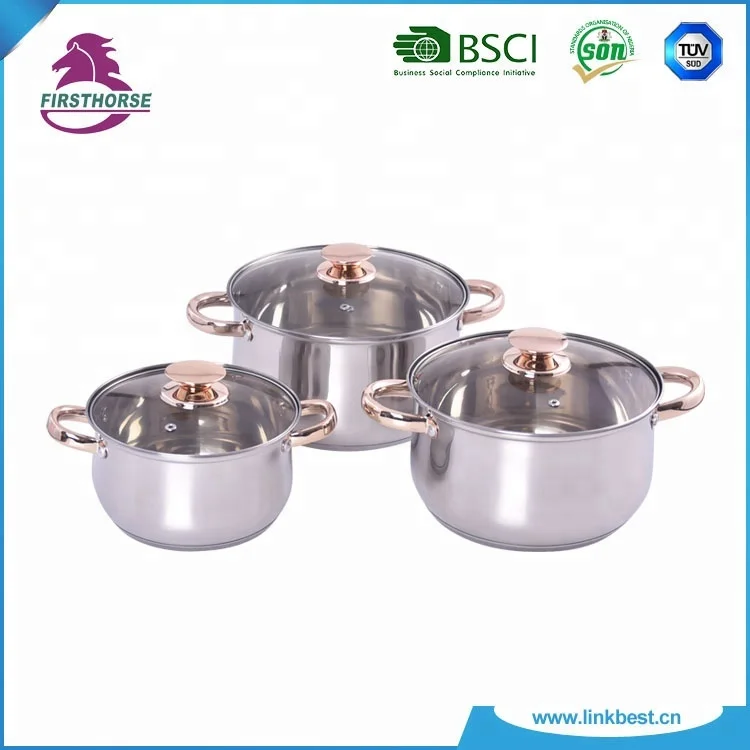 Stock Item 6pcs Stainless Steel Induction Cookware Set Golden Handle Sauce Pot LB-1105-6