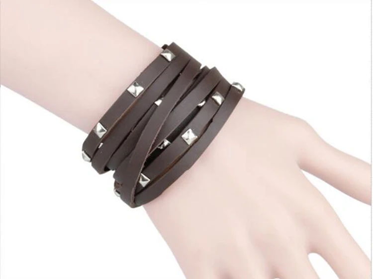 Punk style top layer leather bracelet for young