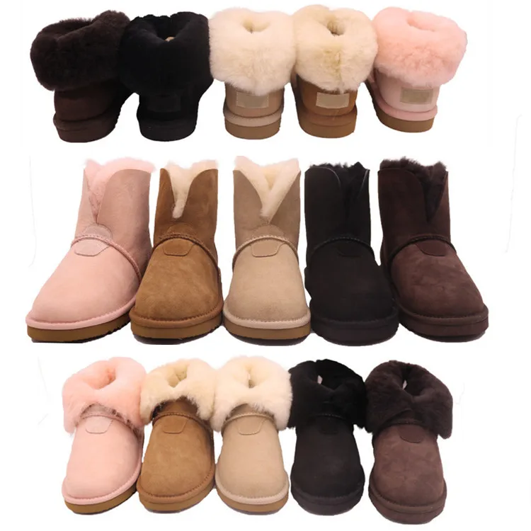 CF-022 Rolled Collar Winter Factory Real Fur Grey Clor Brands Women Warm Boots, Wholesale Work Boots