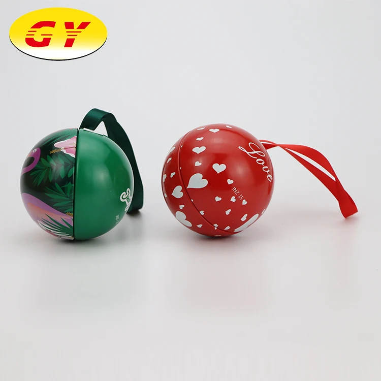 Ball shaped decorative christmas wedding tin box in stock