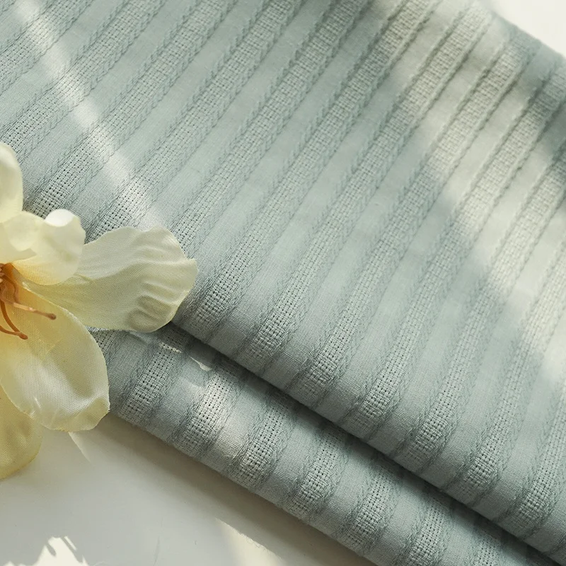 Wholesale plain dyed leno green stripe shirt jacquard weave cotton fabric details