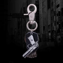 Promotional leather keyholder metal trinket gun keychain & keyrings for men women car key chains Souvenir Gift