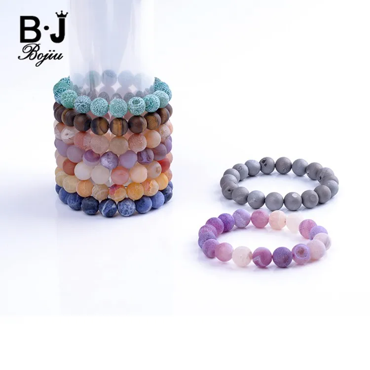 Lava Stone Set Crystal Charm Bead Fashion Jewelry Bracelet Stack For Women