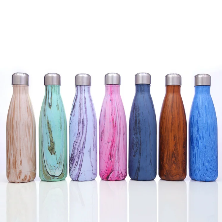 500ml green wooden printing water cola bottle Hot selling stainless steel sport wood bottle with custom logo