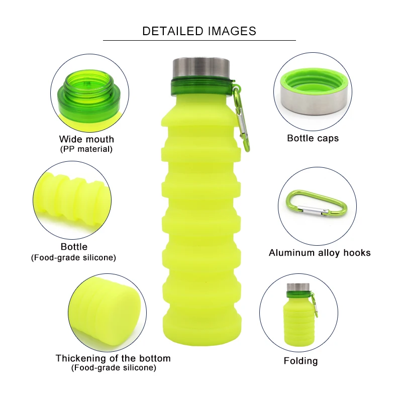 550ML Expandable Reusable Drinking Travel Fashion Collapsible Silicone Foldable Water Bottle